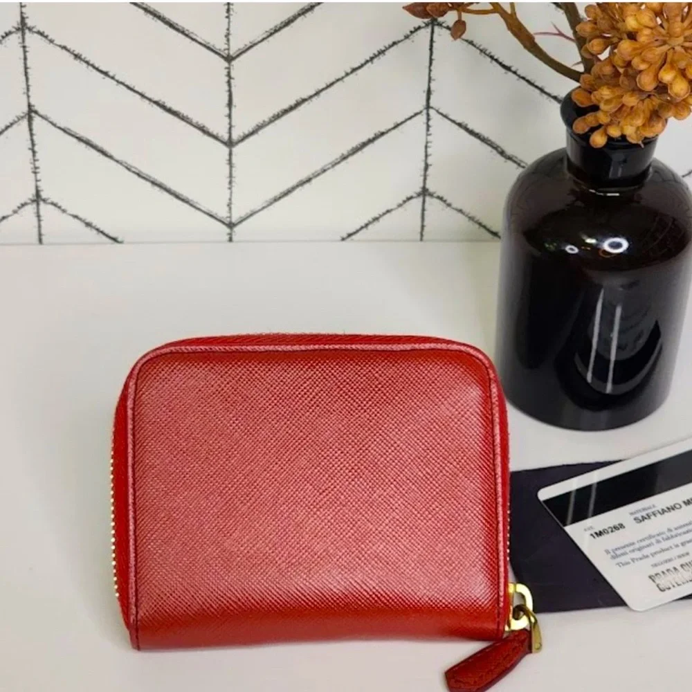 Prada Red Saffiano Leather wallet with Gold Accents - Picture 2 of 8